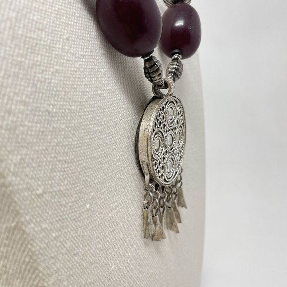 Handcrafted Boho Necklace Silver Tone Mandela Pendant Beaded Gypsy Ethnic‎ - Picture 6 of 14